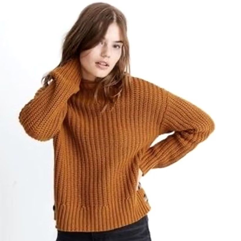 Madewell Madewell Sweater Women’s Chunky-Knit Mock Neck Side Button Cotton Wool Sz S Yellow Pullover Casual Winter Fall Womens Sized Regular Hoodie? Size S / US 4 / IT 40 - 2 Thumbnail