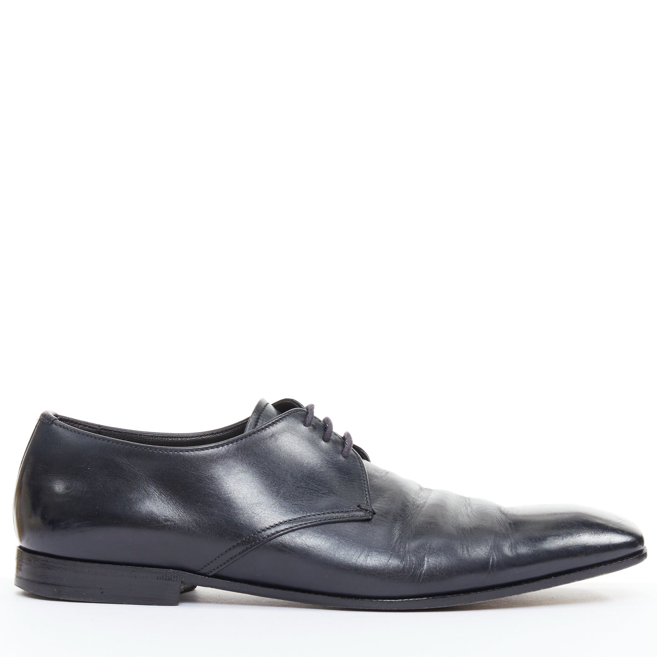 PRADA black leather square toe lace brogue shoes