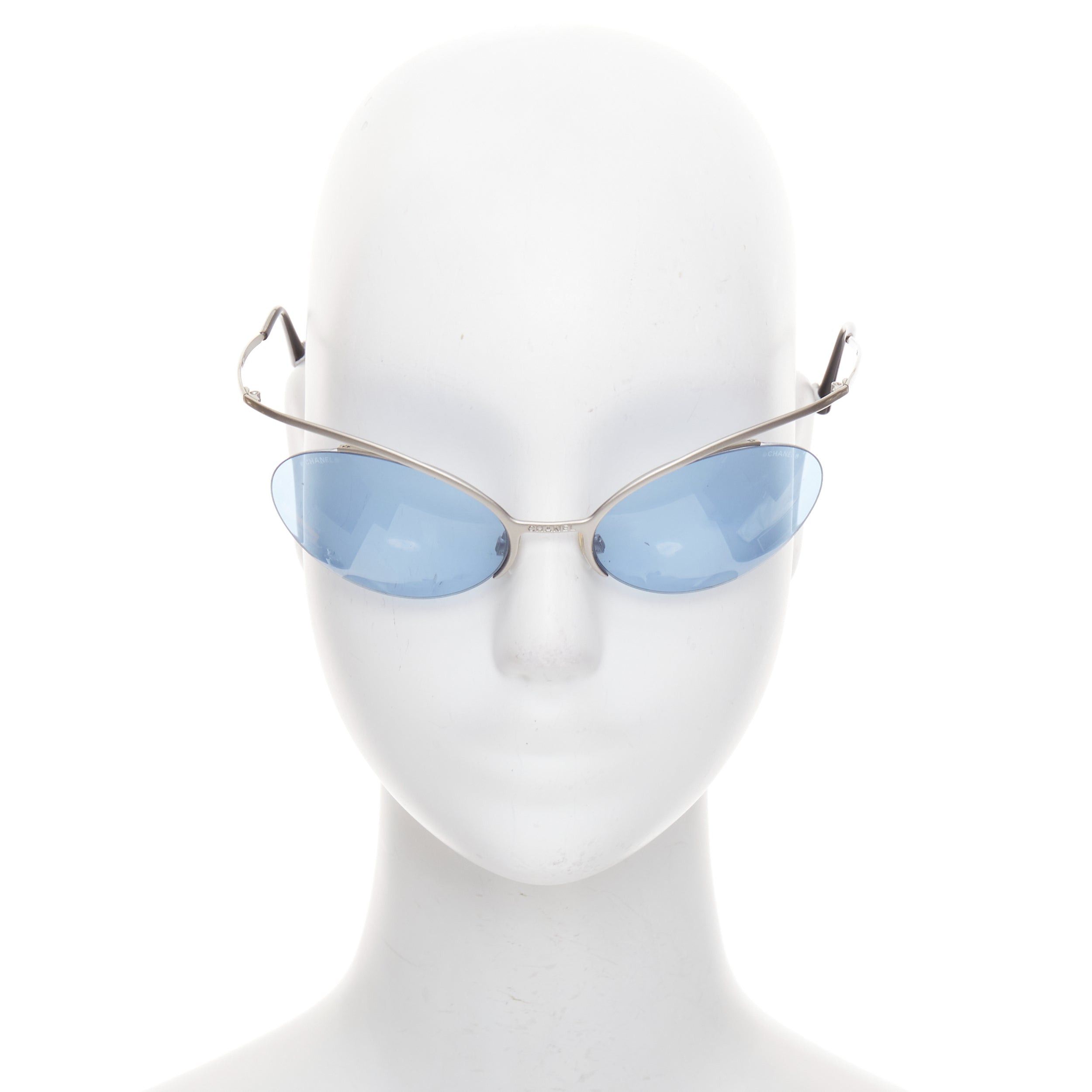 Chanel CHANEL Vintage 2000 Runway silver blue metal futuristic rimless sunglasses Size ONE SIZE - 1 Thumbnail