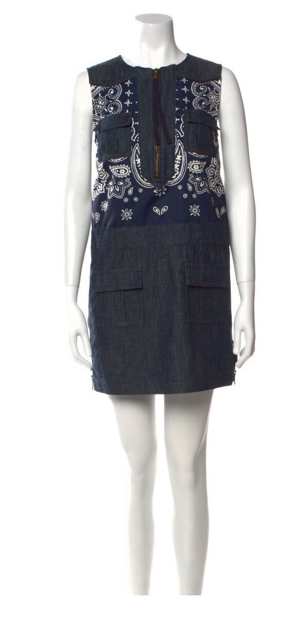 Designer × Moncler × Moncler Grenoble Moncler bandana pattern denim dress abito senza maniche Size M / US 6-8 / IT 42-44 - 2 Thumbnail