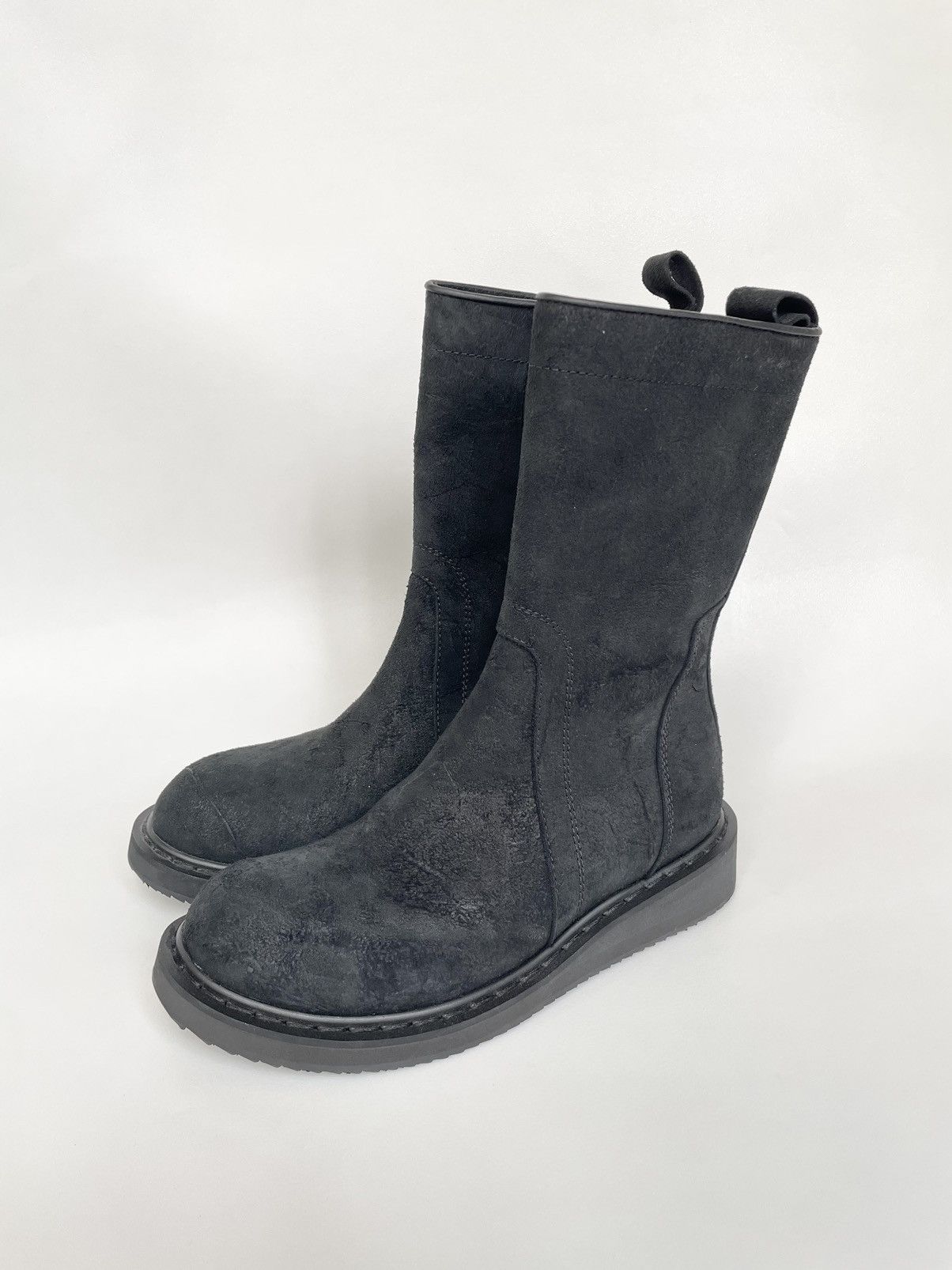 Rick Owens Black Crust Leather 'Mohawk' Combat Boots Size US 7 / IT 37 - 9 Thumbnail