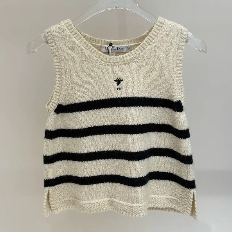 Dior Striped Cotton Logo Sleeveless Top 0089