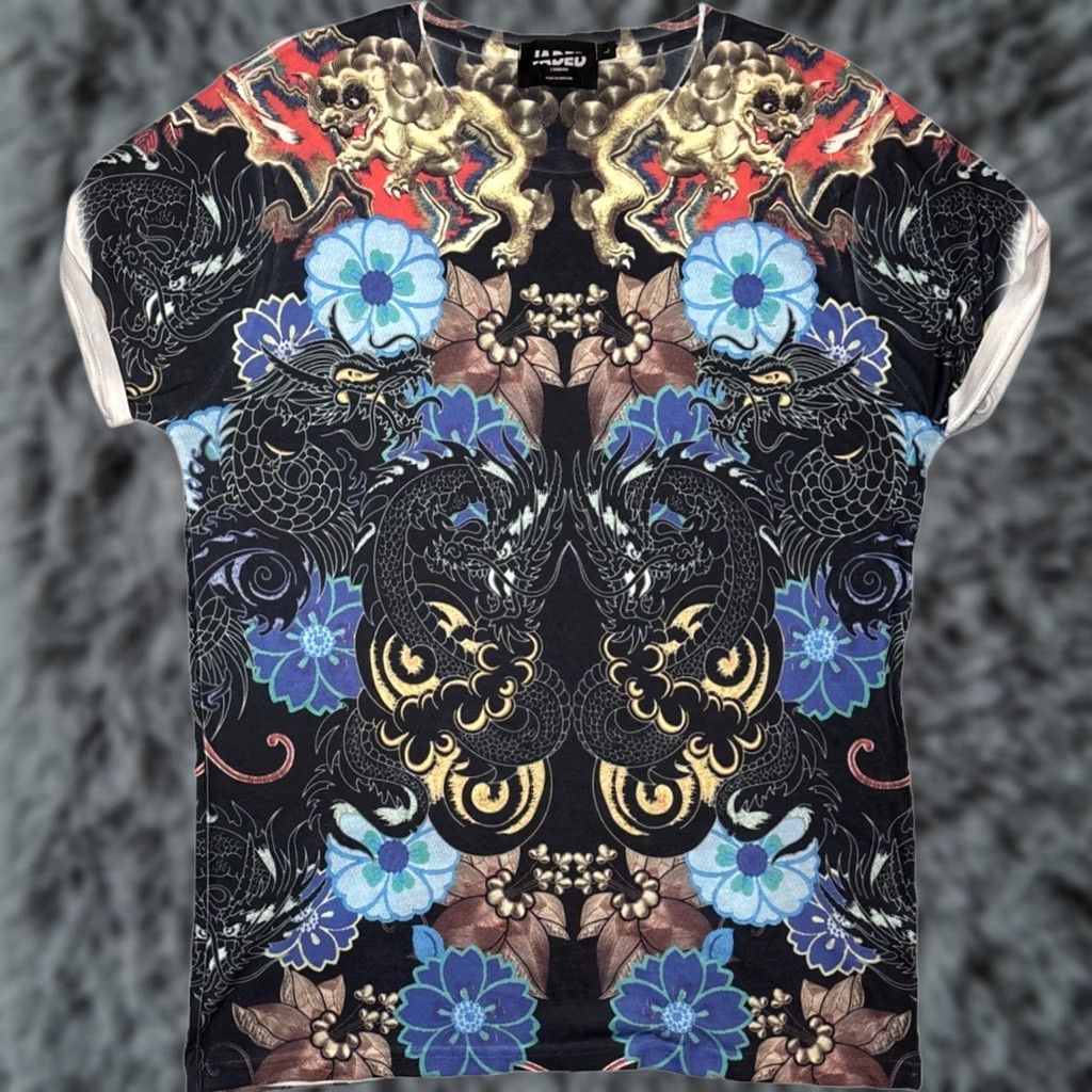 Jaded London T Shirt Adult L Multicolor Aop Tattoo Dragon Floral Print Made England Unisex, Men's