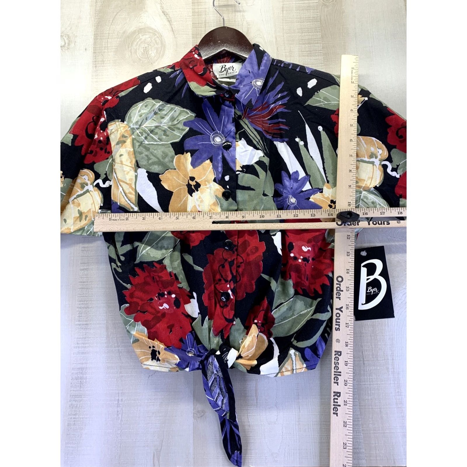 Vintage VINTAGE Byer California Shirt Womens Size S Black Floral Tie Front Top NWT 1990s Retro Cuprop Size S / US 4 / IT 40 - 4 Thumbnail