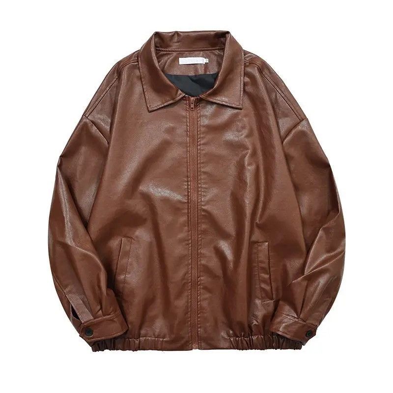 Vintage Motorcycle PU leather retro loose bomber jacket zipper y2k Size US L / EU 52-54 / 3 - 3 Thumbnail