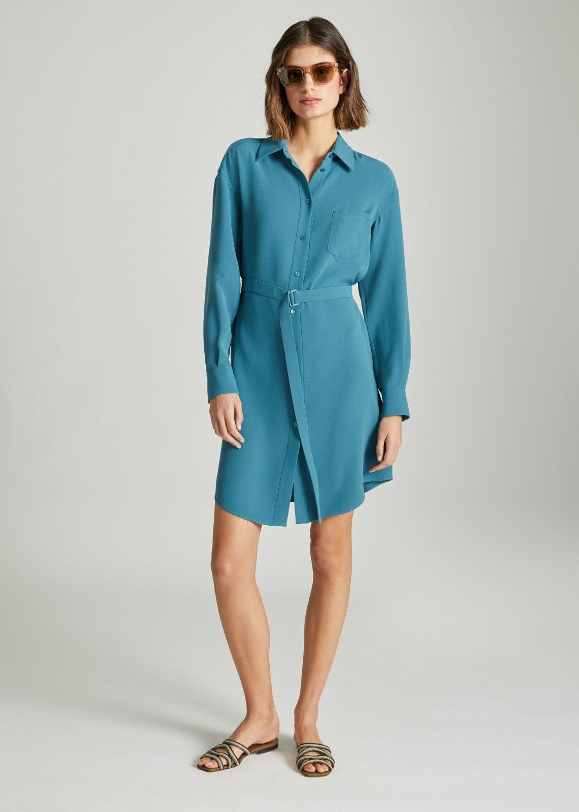 Loro Piana o1srvl11e0824 Yara Matt Silk Mini Dress in Blue Size XL / US 12-14 / IT 48-50 - 2 Thumbnail