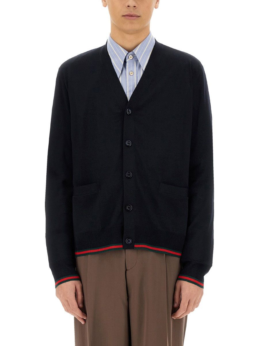 Gucci GUCCI KNITTED WOOL CARDIGAN WITH WEB PATTERN - BLACK Size US M / EU 48-50 / 2 - 1 Thumbnail