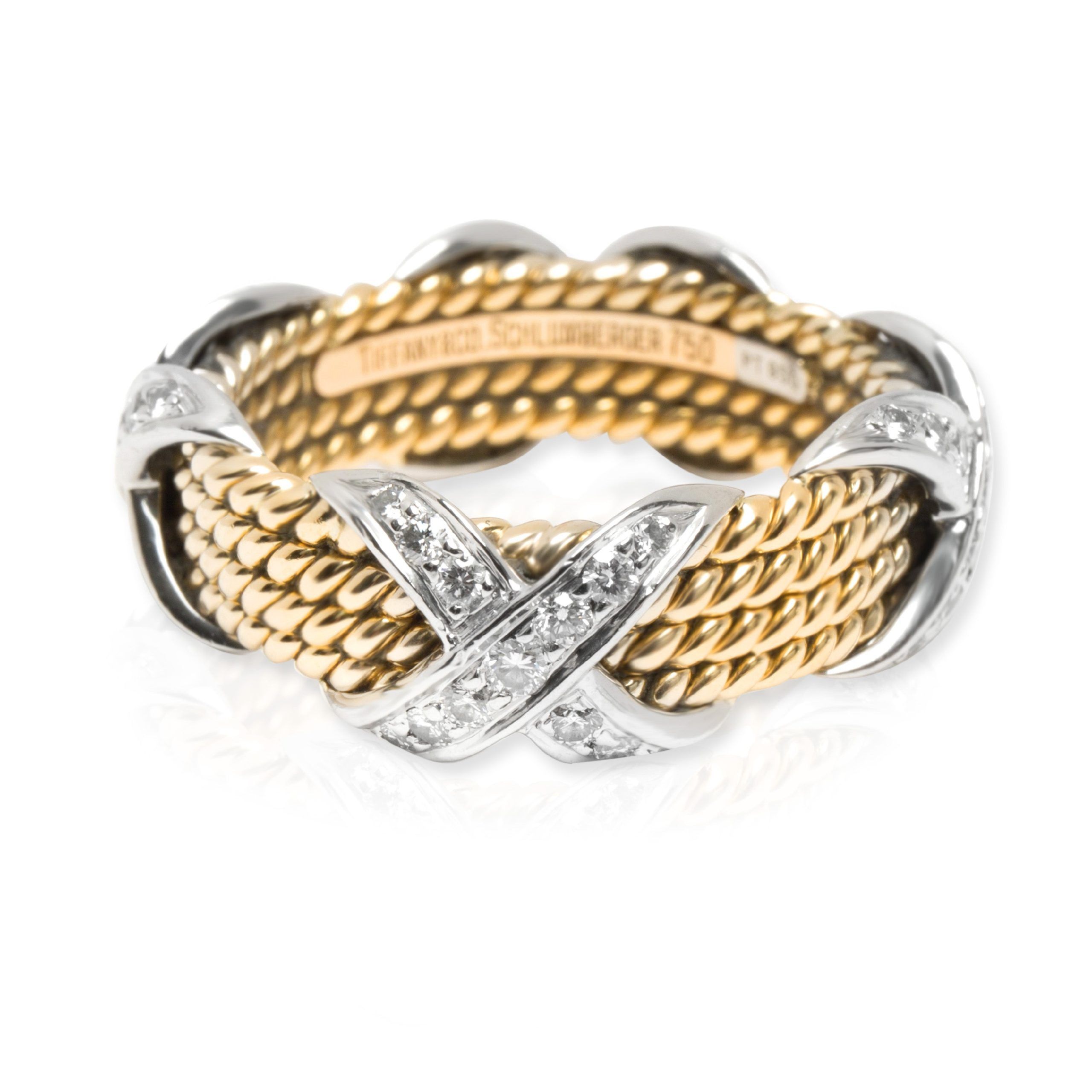 Tiffany & Co. Schlumberger Rope Diamond X Ring in 18KT Gold & Platinum 0.54 ctw