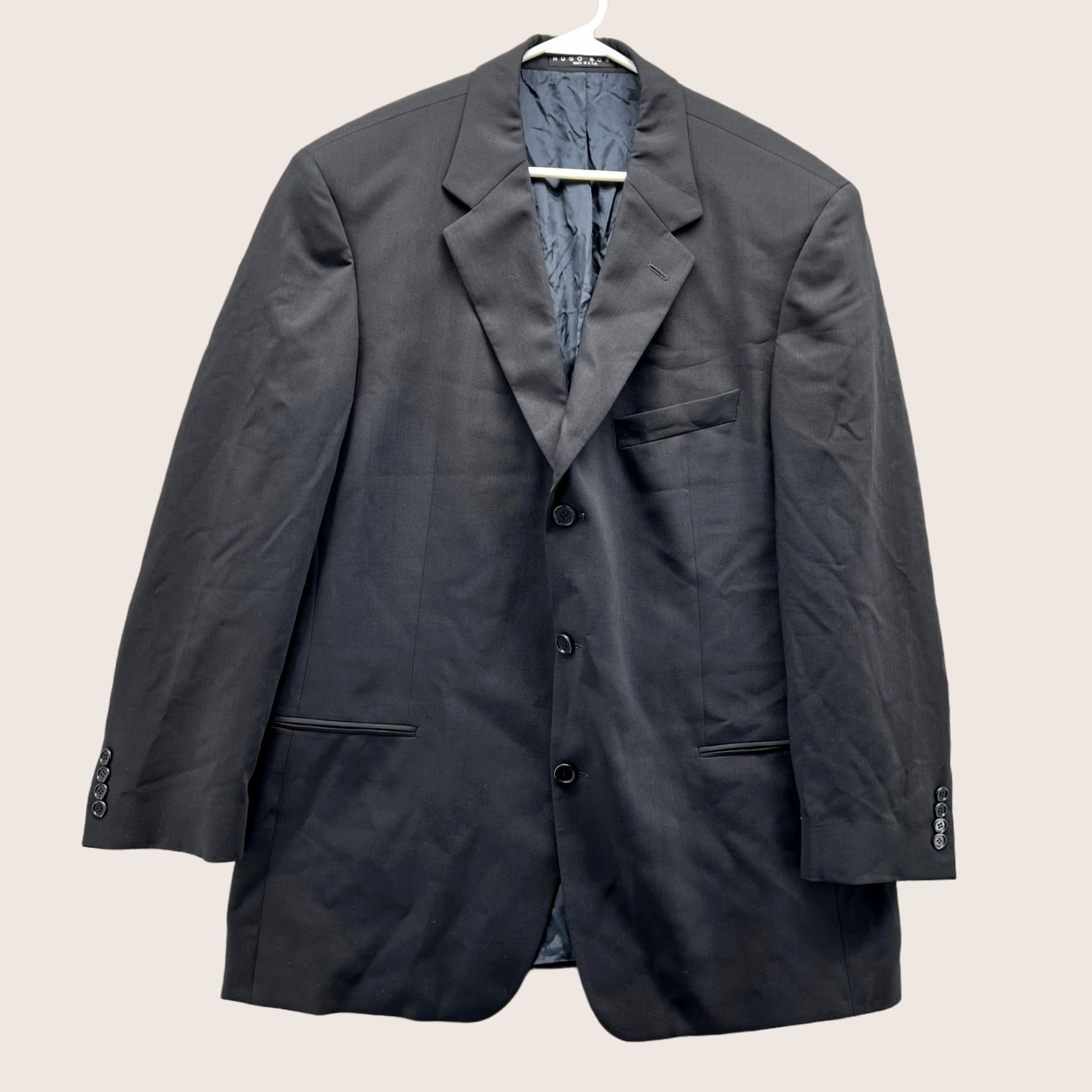 Hugo Boss HUGO BOSS Blazer Men 46R Black Wool Regular Single-Breasted 3-Button Jacket Coat Dress Suit Formal Business Casual Vintage No Size 46R - 1 Thumbnail