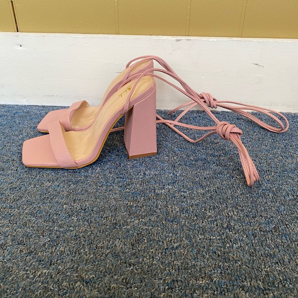 Shein SHEIN women 7 open toe pink 4” block heels with ankle tie st Size US 6.5 / IT 36.5 - 1 Thumbnail