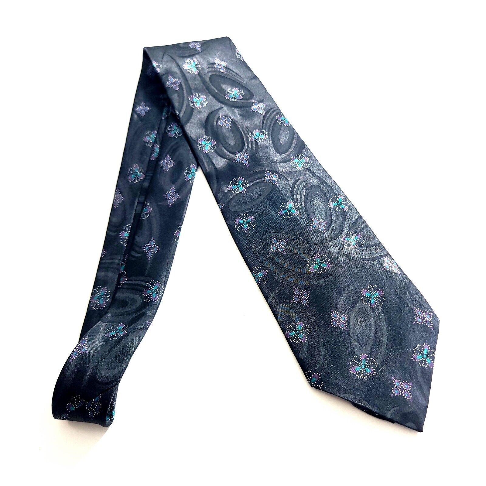 Designer Hathaway Black Teal Purple Floral Polyester Woven Tie Size ONE SIZE - 5 Thumbnail