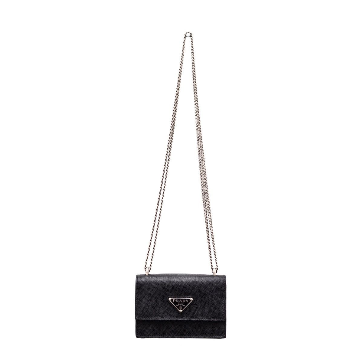Prada 1.5k.$ PRADA Black Triangle Logo Mini Bag Chain Card Case Size ONE SIZE - 1 Thumbnail