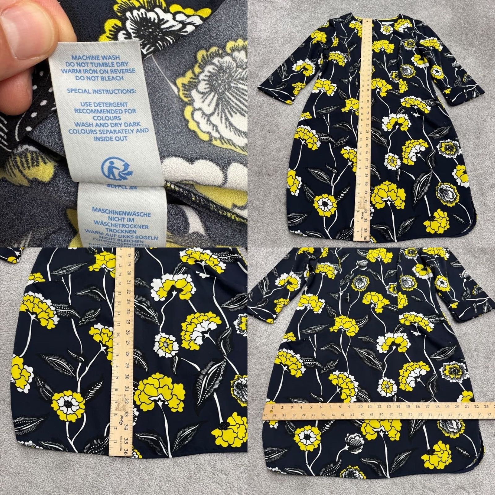 Boden Boden Navy Blue Yellow Floral Midi Sheath Dress Womens US10R UK14R 3/4 Sleeve Floral Pattern Boho Office Workwear Casual Spring Summer Fall Womens Size L / US 10 / IT 46 - 8 Thumbnail