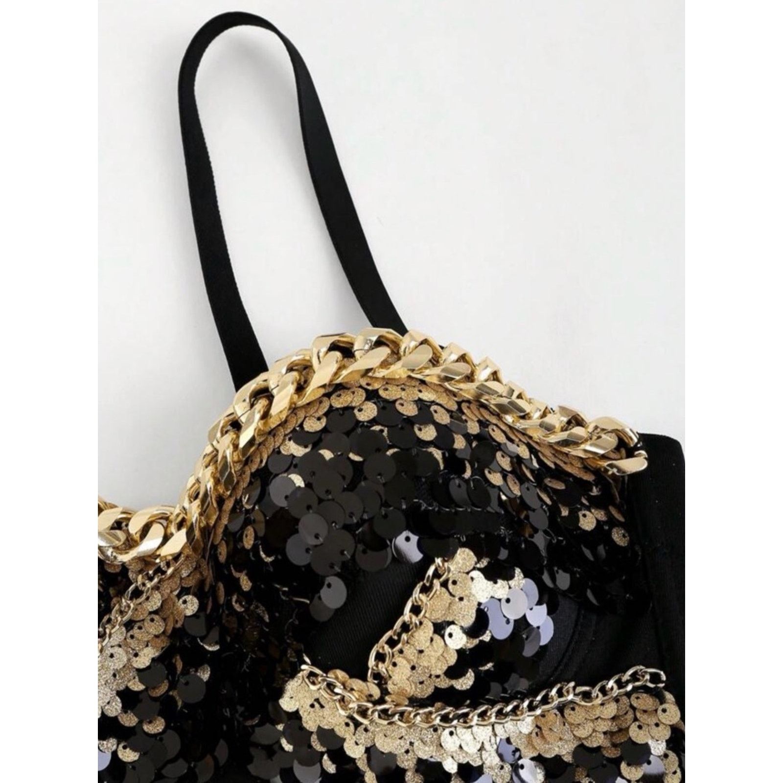 Other New Y2K Glam Black and Gold Sequin Bustier Crop Top size S Size S / US 4 / IT 40 - 4 Thumbnail