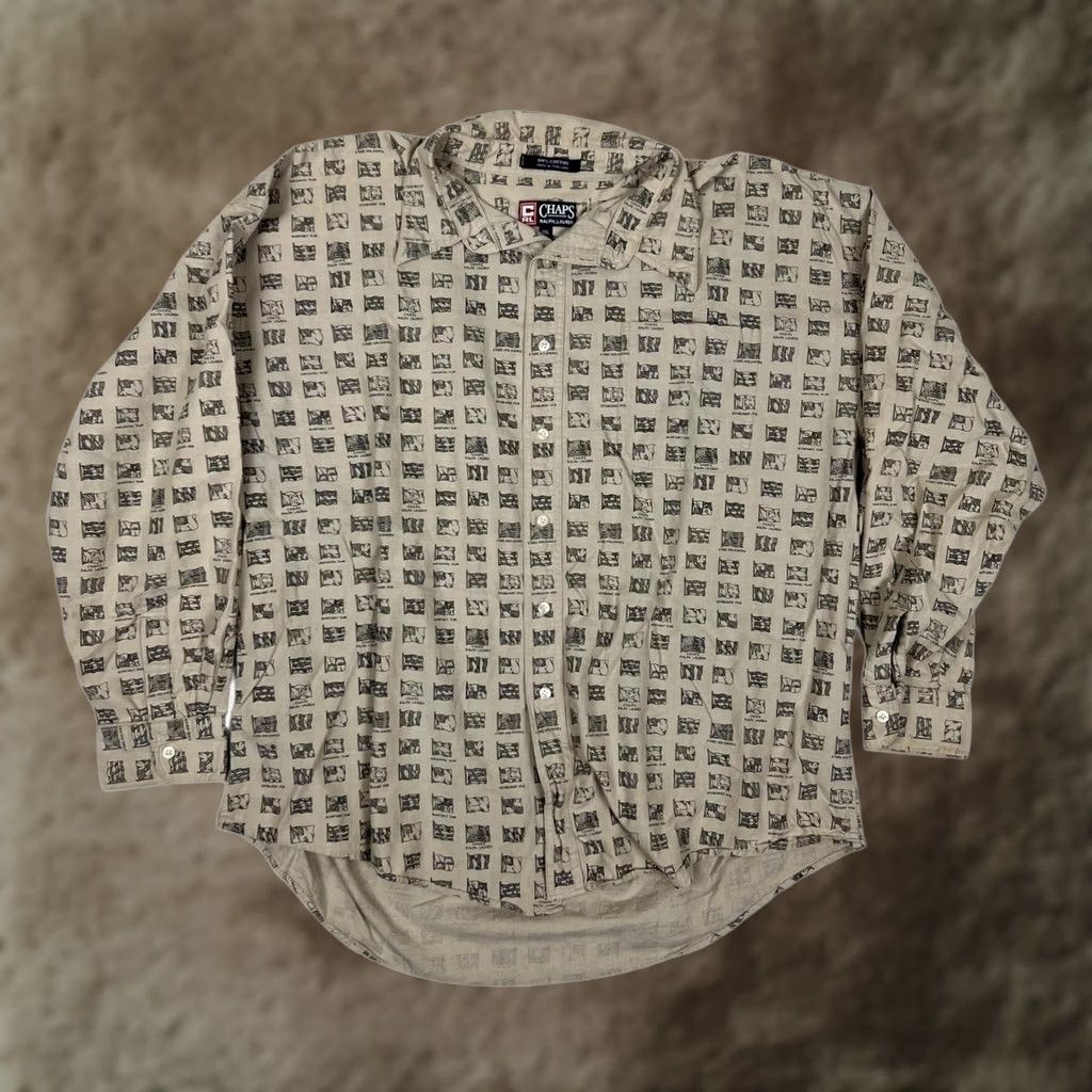 Ralph Lauren VINTAGE Chaps Ralph Lauren Shirt Mens 2XL Beige Flag Print Long Sleeve Button Up Size US XXL / EU 58 / 5 - 1 Thumbnail
