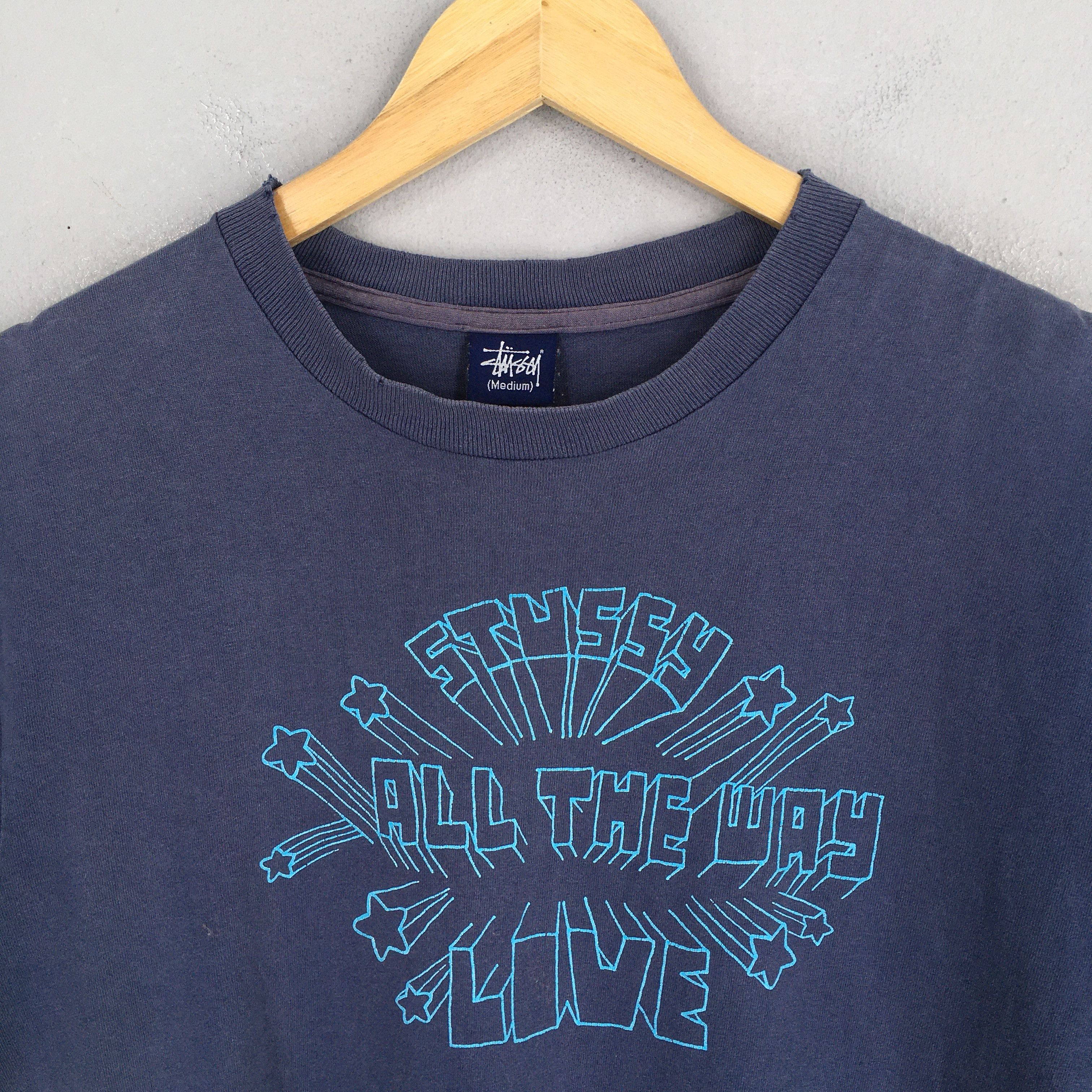 Stussy × Vintage Vintage 90's Stussy All The Way Live Blue T shirt Medium Size US M / EU 48-50 / 2 - 2 Thumbnail