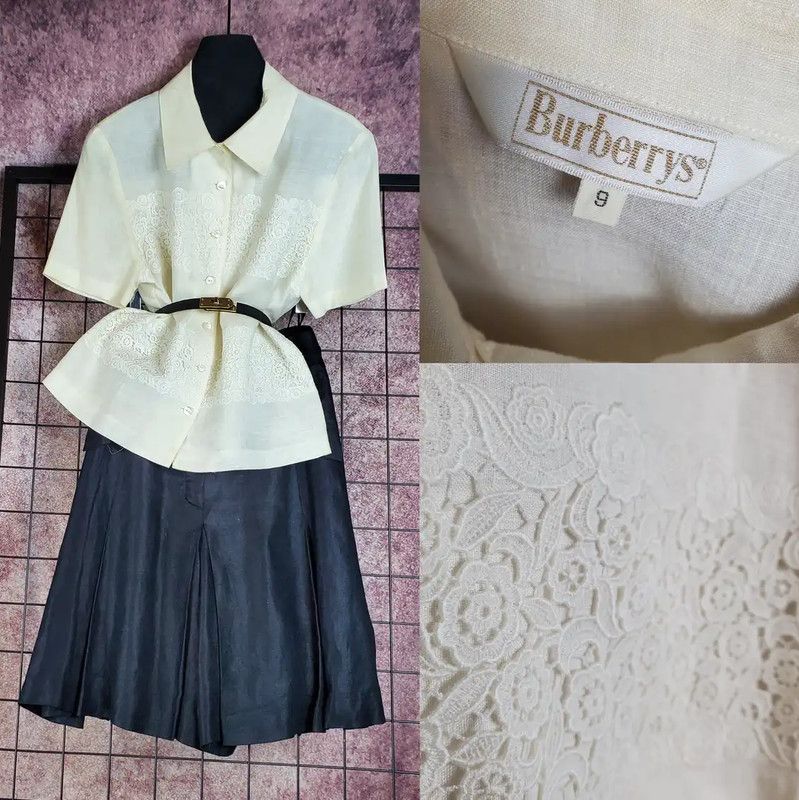 Burberry Burberry Summer Beige Lace Embroidered Short Sleeve Shirt Size M / US 6-8 / IT 42-44 - 1 Thumbnail