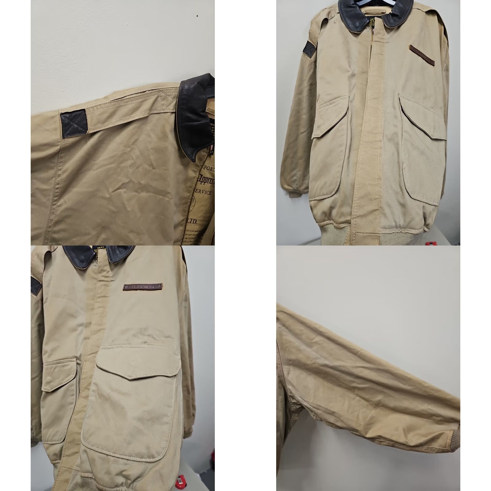 Avirex VINTAGE Avirex LTD A-2 1987 Bomber Jacket Collared Mens XL Beige Navy 1980s 8/21ss Size US XL / EU 56 / 4 - 8 Thumbnail