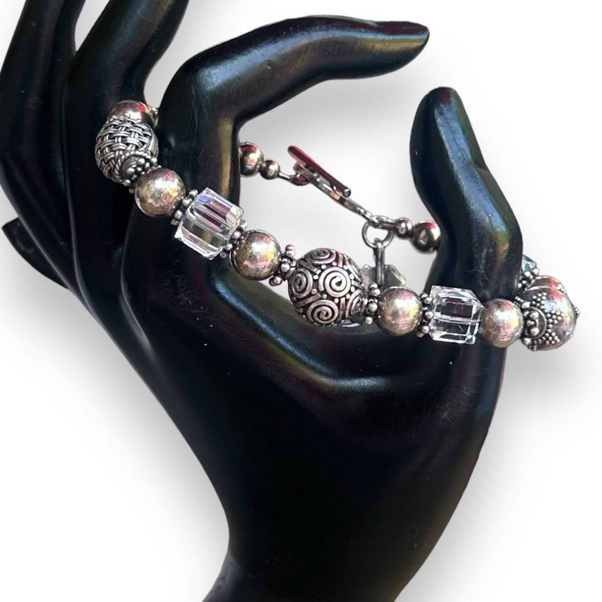 Other 925 silver bead and crystal cubes toggle bracelet Size ONE SIZE - 2 Thumbnail