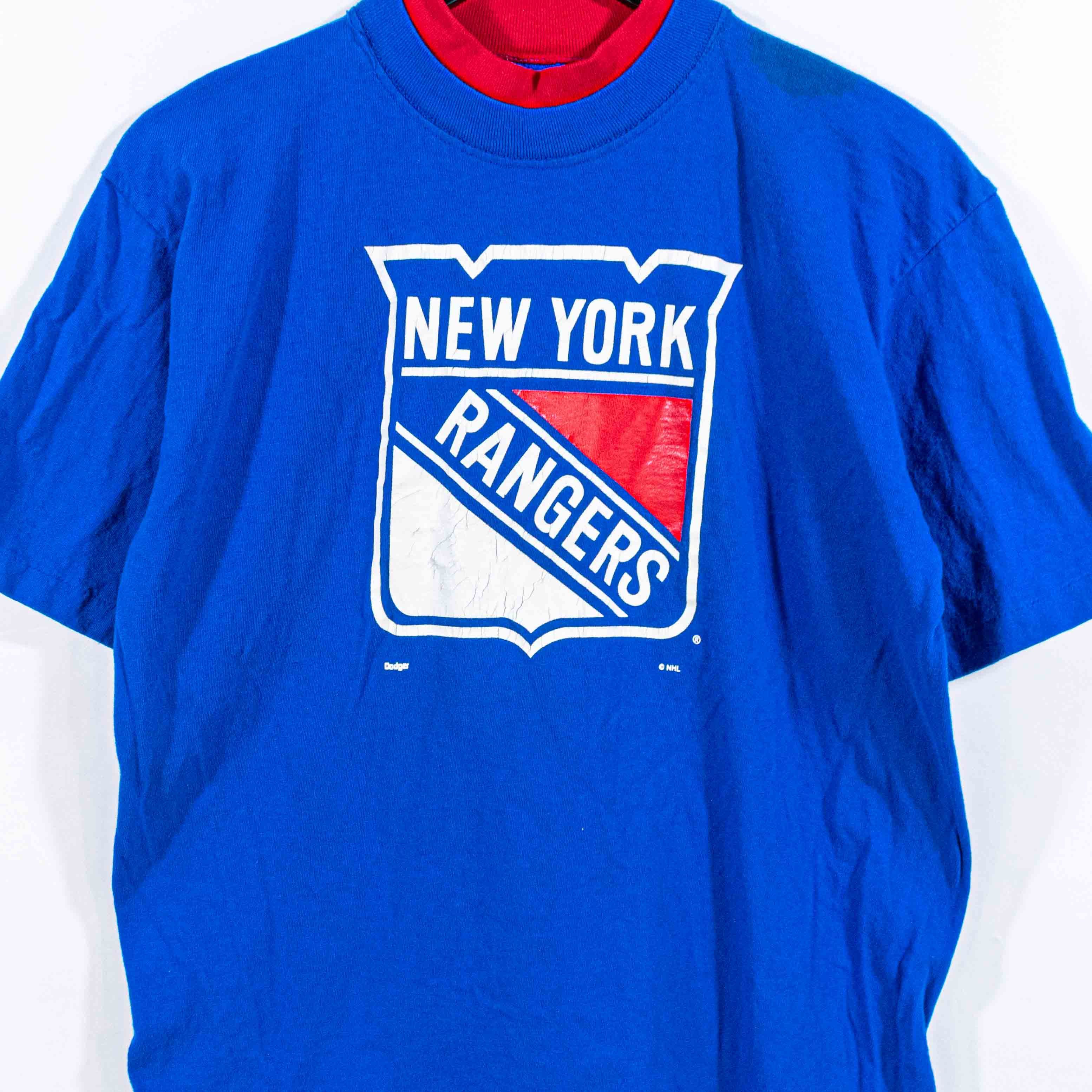 NHL × Vintage New York Rangers NHL Logo Double Collar T-Shirt VTG 90s Size US M / EU 48-50 / 2 - 3 Thumbnail