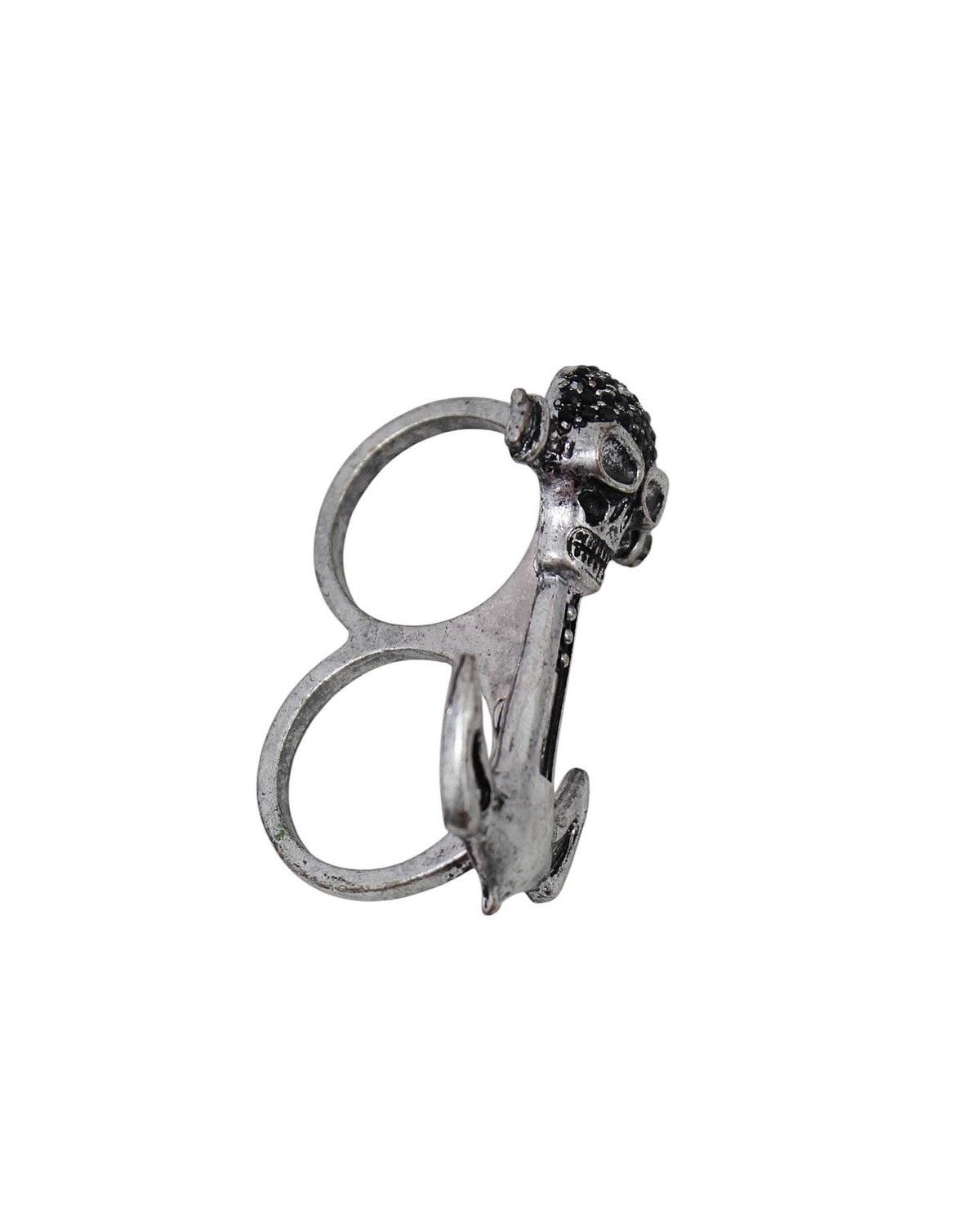 Vintage SKULL & ANCHOR DOUBLE FINGER METAL RING Size ONE SIZE - 4 Thumbnail
