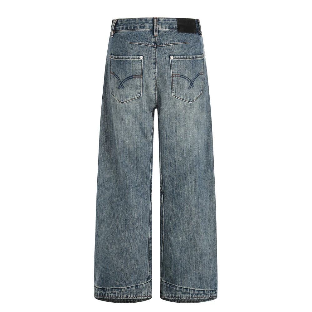 Vintage Punk retro men's loose distressed wide-leg washed jeans Size US 32 / EU 48 - 2 Thumbnail
