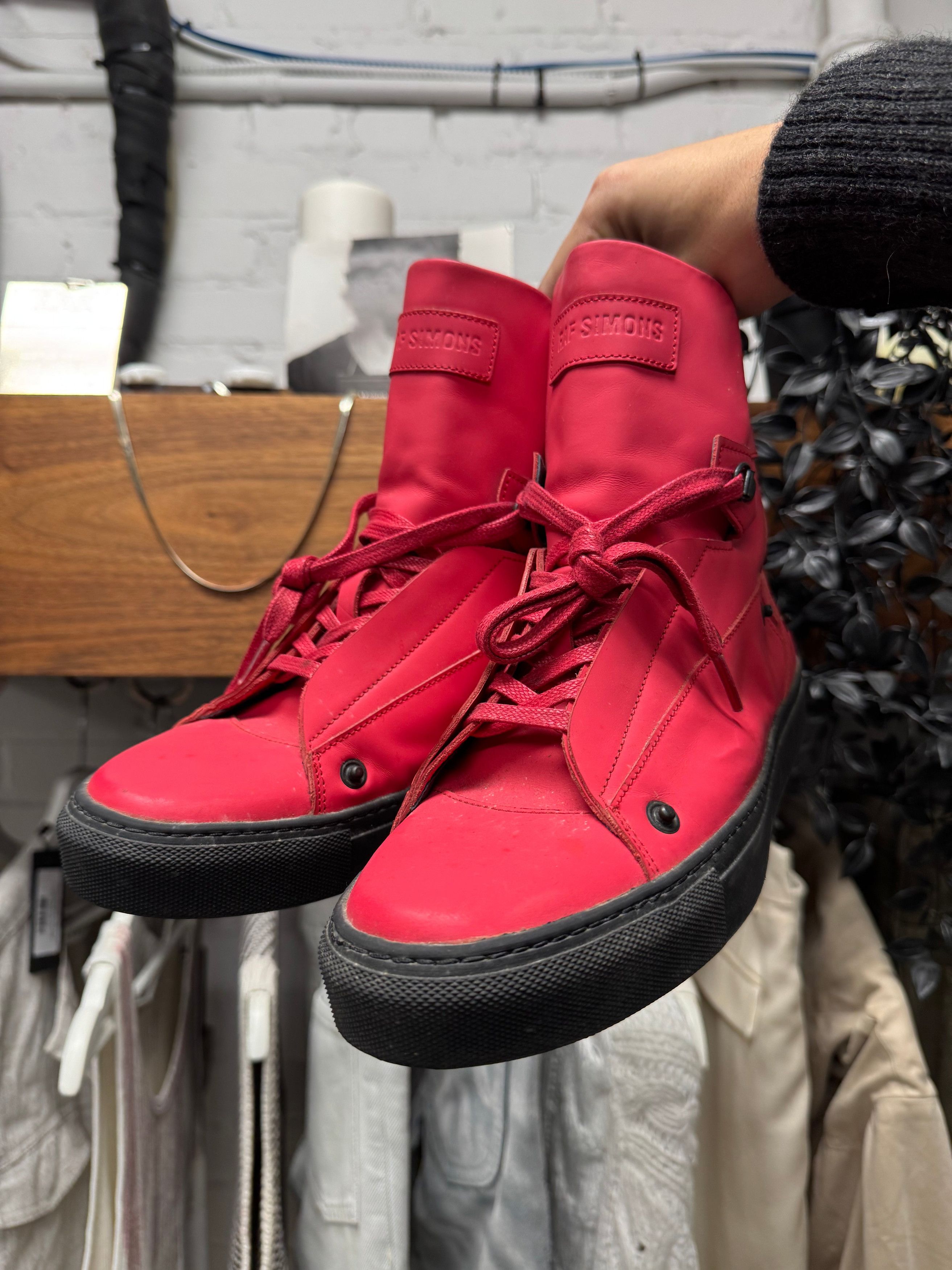 Raf Simons SS2012 Raf Simons Red Leather High Top Sneakers Size US 7 / EU 40 - 3 Thumbnail