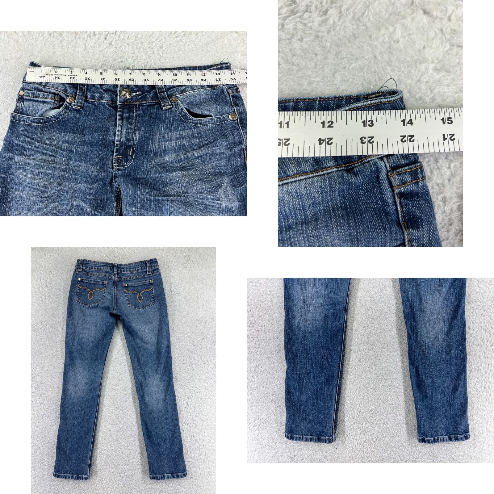 Vintage C'est Toi Jeans Womens 5 Blue Denim Straight Leg Cotton Blend Low 26x27 Jeans 5-Pocket Design Distressed Stretch Regular Size 27" / US 4 / IT 40 - 9 Thumbnail