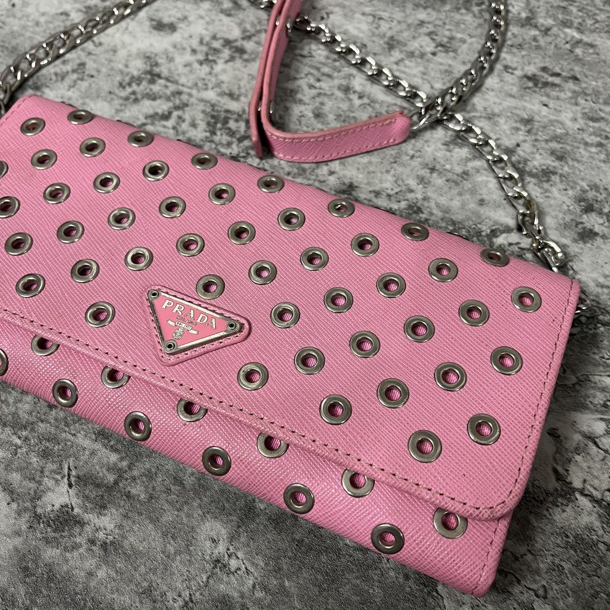 Prada Prada Pink Saffiano Rings Stud Clutch Chain Crossbody Size ONE SIZE - 3 Thumbnail