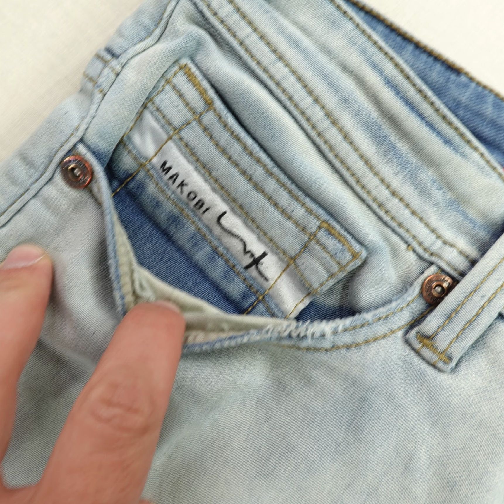 Denime Makobi Jeans Mens 34x32 Blue Denim Distressed Moto Slim Straight Stretch Jeans Size US 34 / EU 50 - 5 Thumbnail
