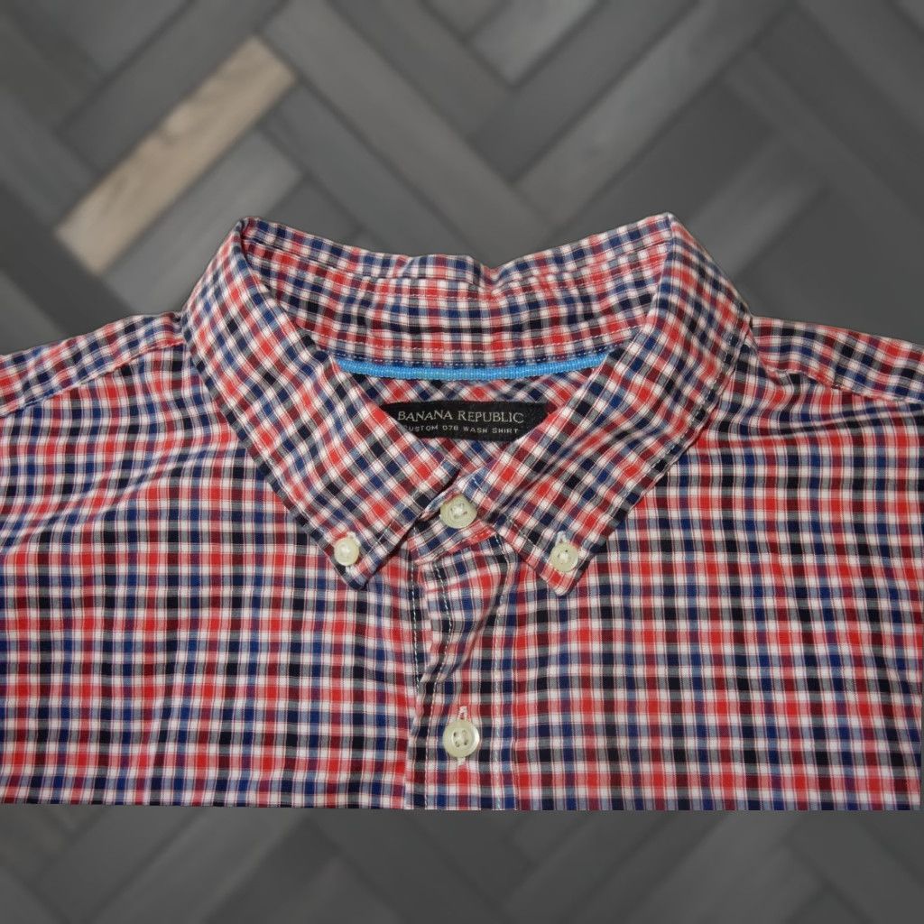 Banana Republic Banana Republic Men's Plaid Long Sleeve Button-Up Shirt Blue XL Cotton Size US XL / EU 56 / 4 - 1 Thumbnail
