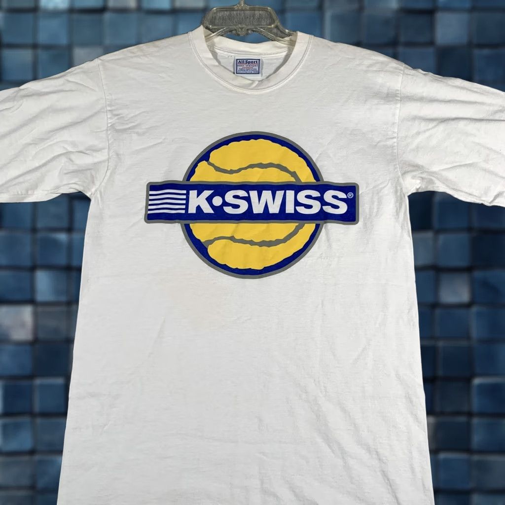 Bally VINTAGE AllSport T-Shirt Mens Medium White Tennis Ball Graphic 90s K-Swiss Shirt Crew Neck Short Sleeve Heavyweight Cotton Mens Size US M / EU 48-50 / 2 - 1 Thumbnail