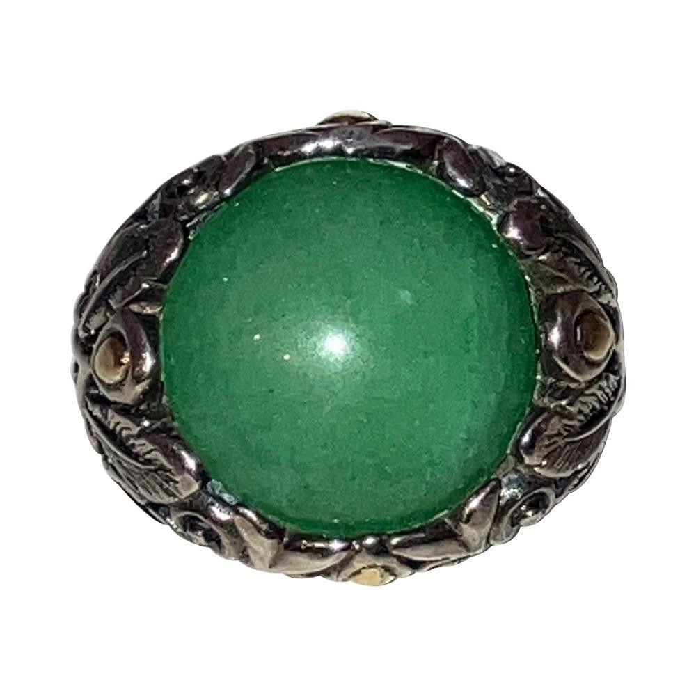 Designer 18 kt Sterling Jadeite Ornate Ring Size ONE SIZE - 1 Thumbnail