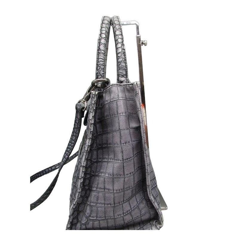 Designer Jessica Simpson Denim Croc Embossed PVC Satchel Handbag Size ONE SIZE - 3 Thumbnail
