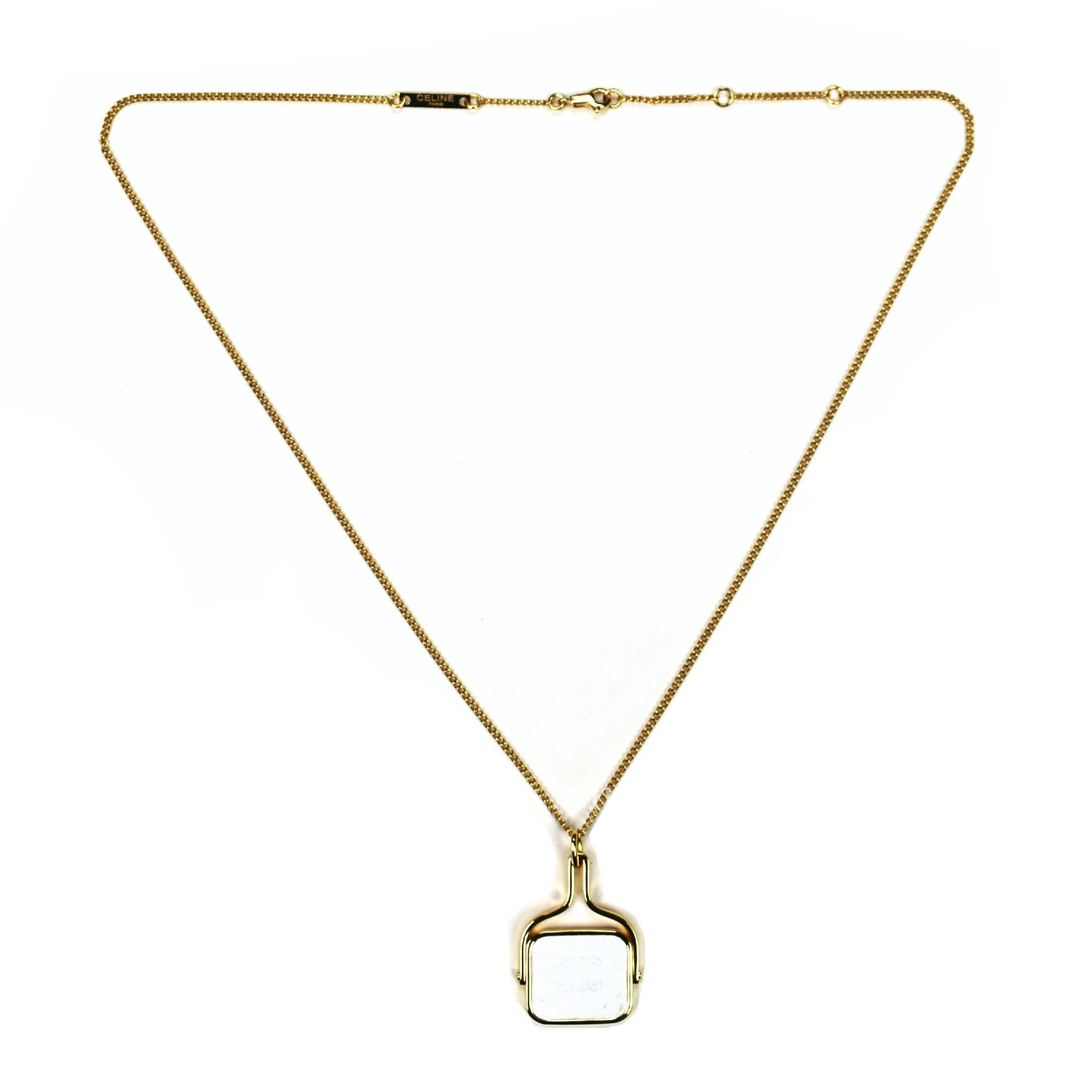 Celine Celine Gold Chain Necklace Leather Logo Pendant Size ONE SIZE - 1 Preview