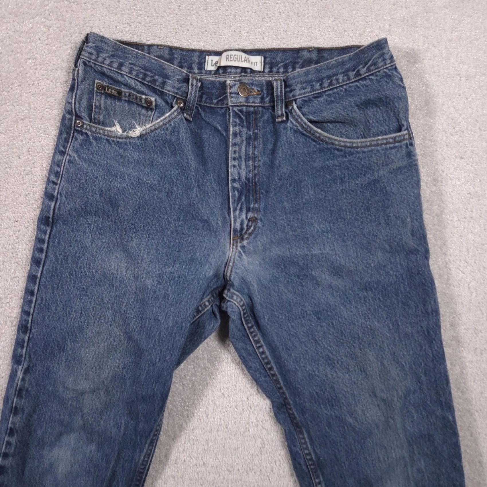 Lee VINTAGE? Lee Jeans Mens 34x32 Blue Denim Regular Fit Straight Leg Distressed Workwear Size US 34 / EU 50 - 2 Thumbnail