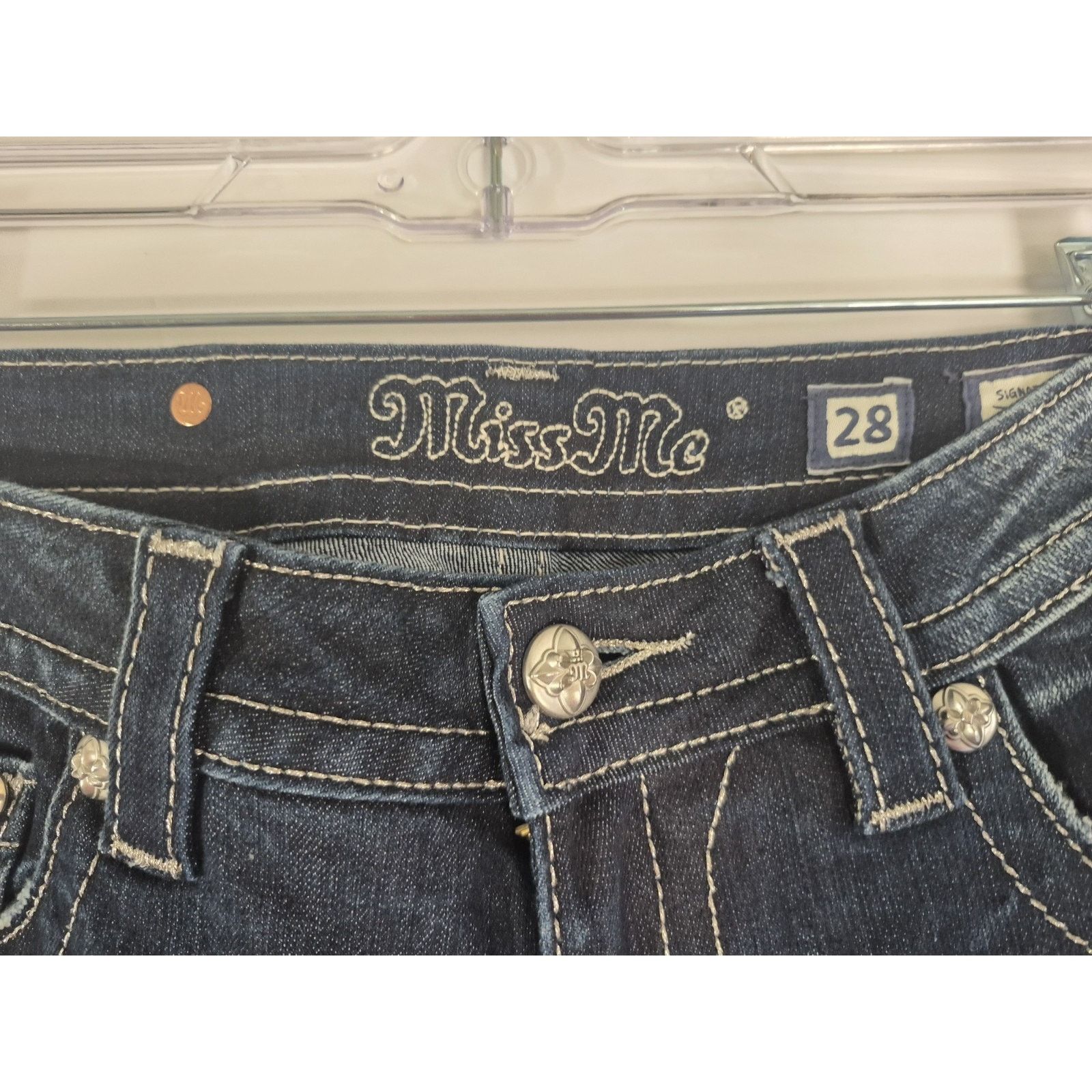 Miss Me Miss Me Signature Boot Dark Blue Rhinestone Flare Jeans 28 Size 28" / US 6 / IT 42 - 6 Thumbnail