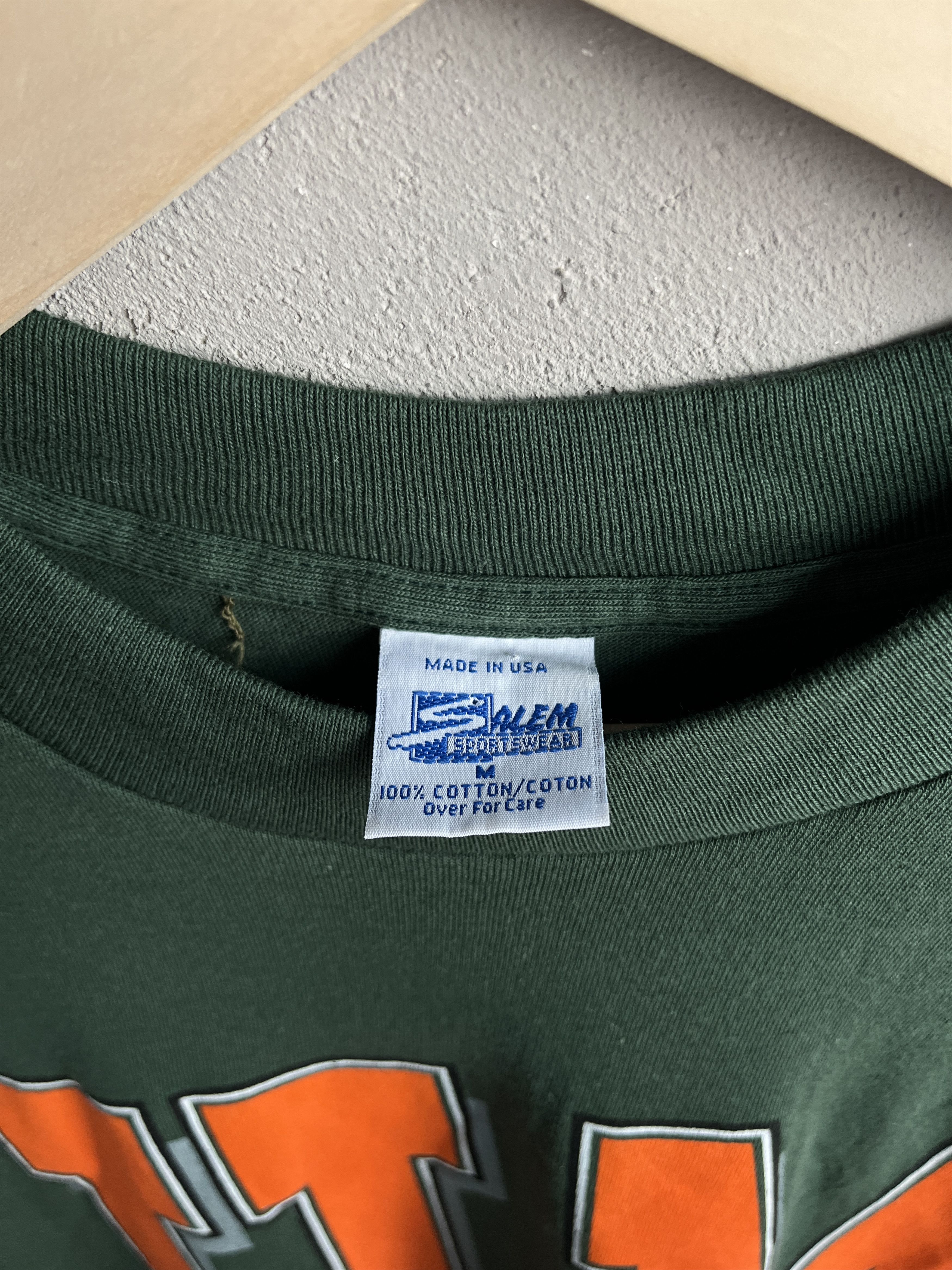 NCAA × Salem Sportswear × Vintage Vintage 90s University Of Miami Hurricanes Deadstock T-Shirt Size US M / EU 48-50 / 2 - 7 Thumbnail