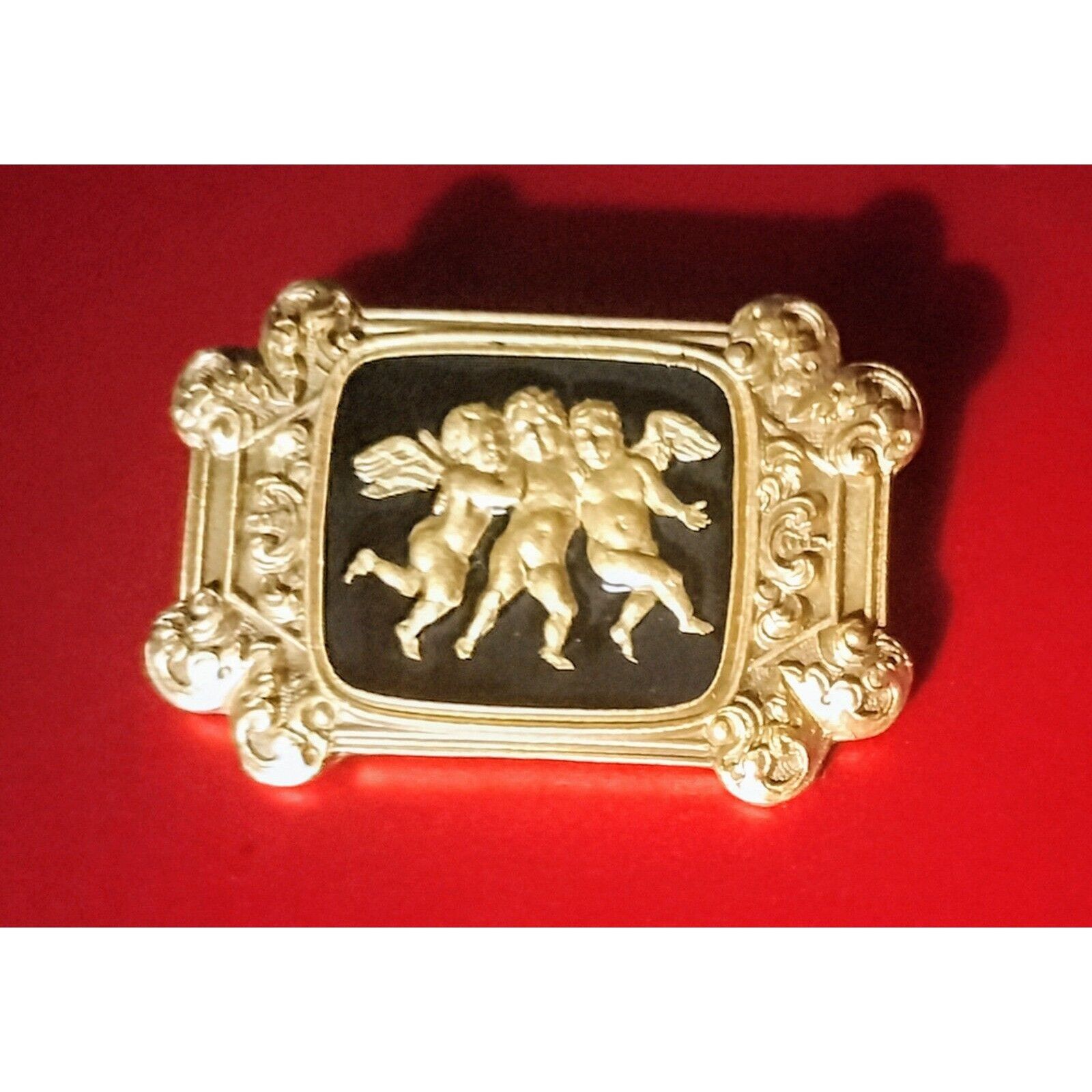 Vintage Vintage Cherub Scroll Pin Angels Black Gold Tone Signed EI B Size ONE SIZE - 10 Thumbnail