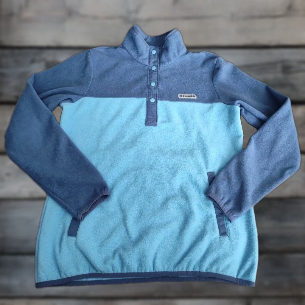Vintage Columbia Women’s Fleece Pullover Jacket Medium Blue 1/4 Snap Button Pockets EUC Size M / US 6-8 / IT 42-44 - 1 Thumbnail