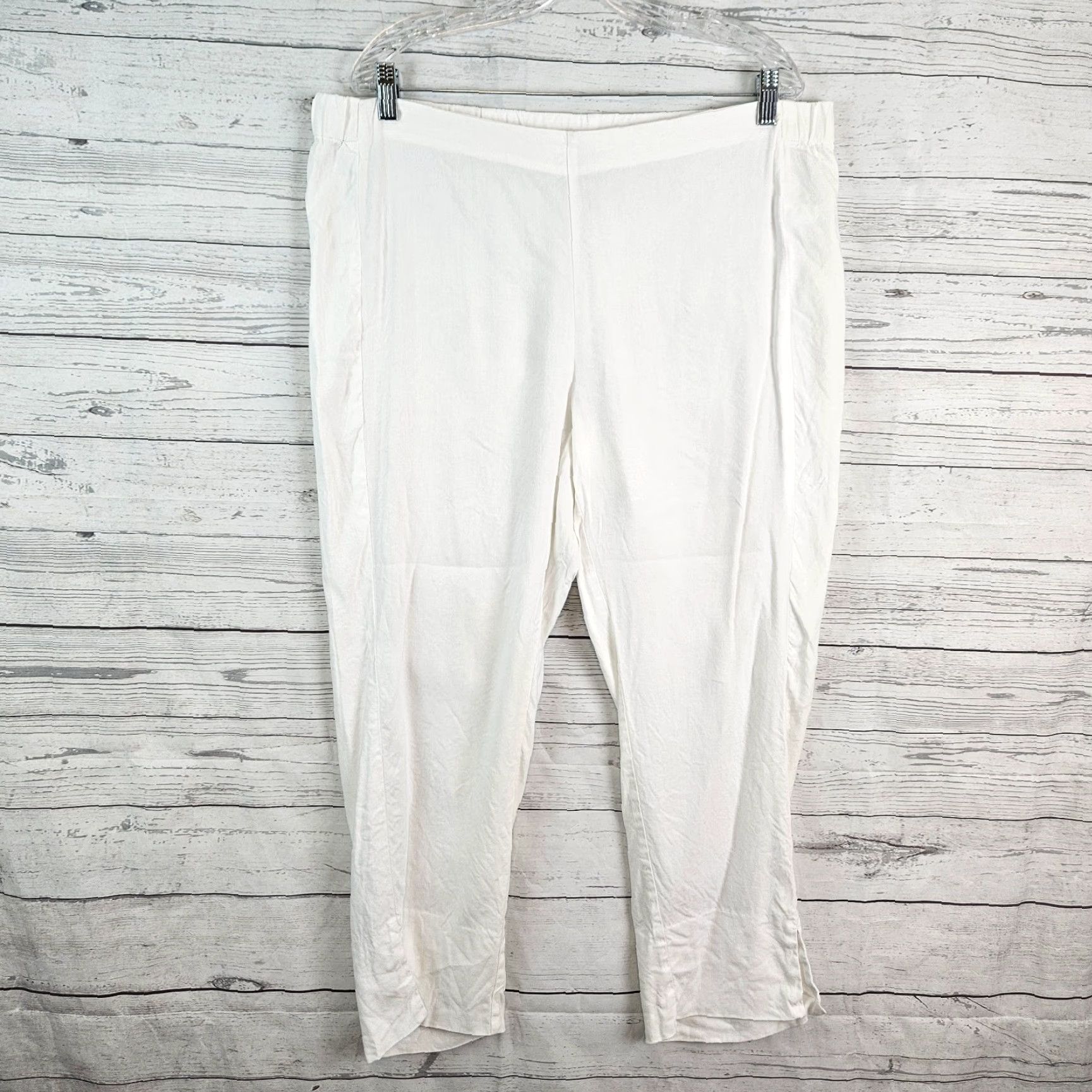 J. Jill VINTAGE J Jill Womens Linen Stretch Cropped Pants L White Pull On Mid Rise Size 36" / US 14 / IT 50 - 2 Thumbnail