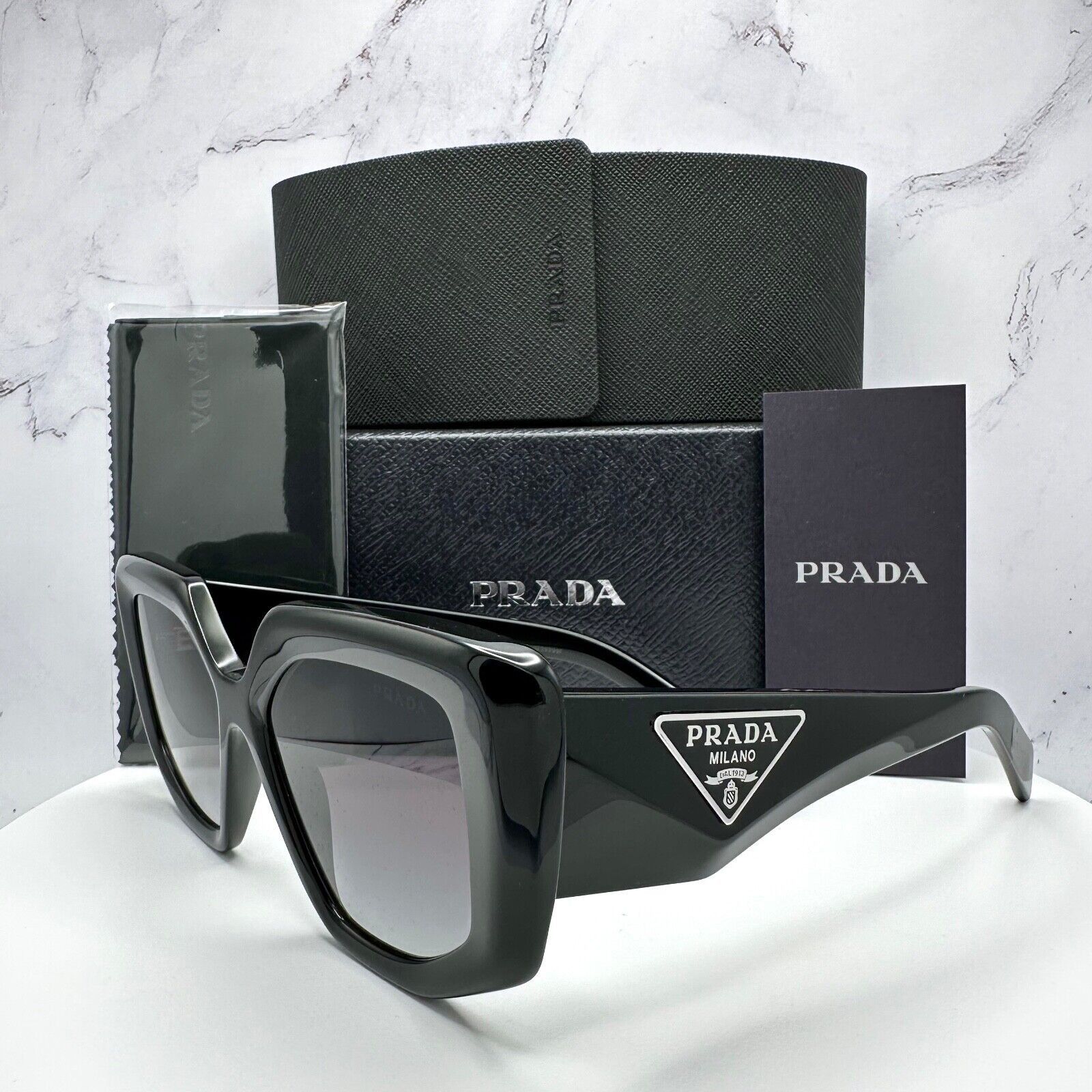Prada Prada Sunglasses Black Square Oversized Triangle Logo Italy Size ONE SIZE - 8 Thumbnail
