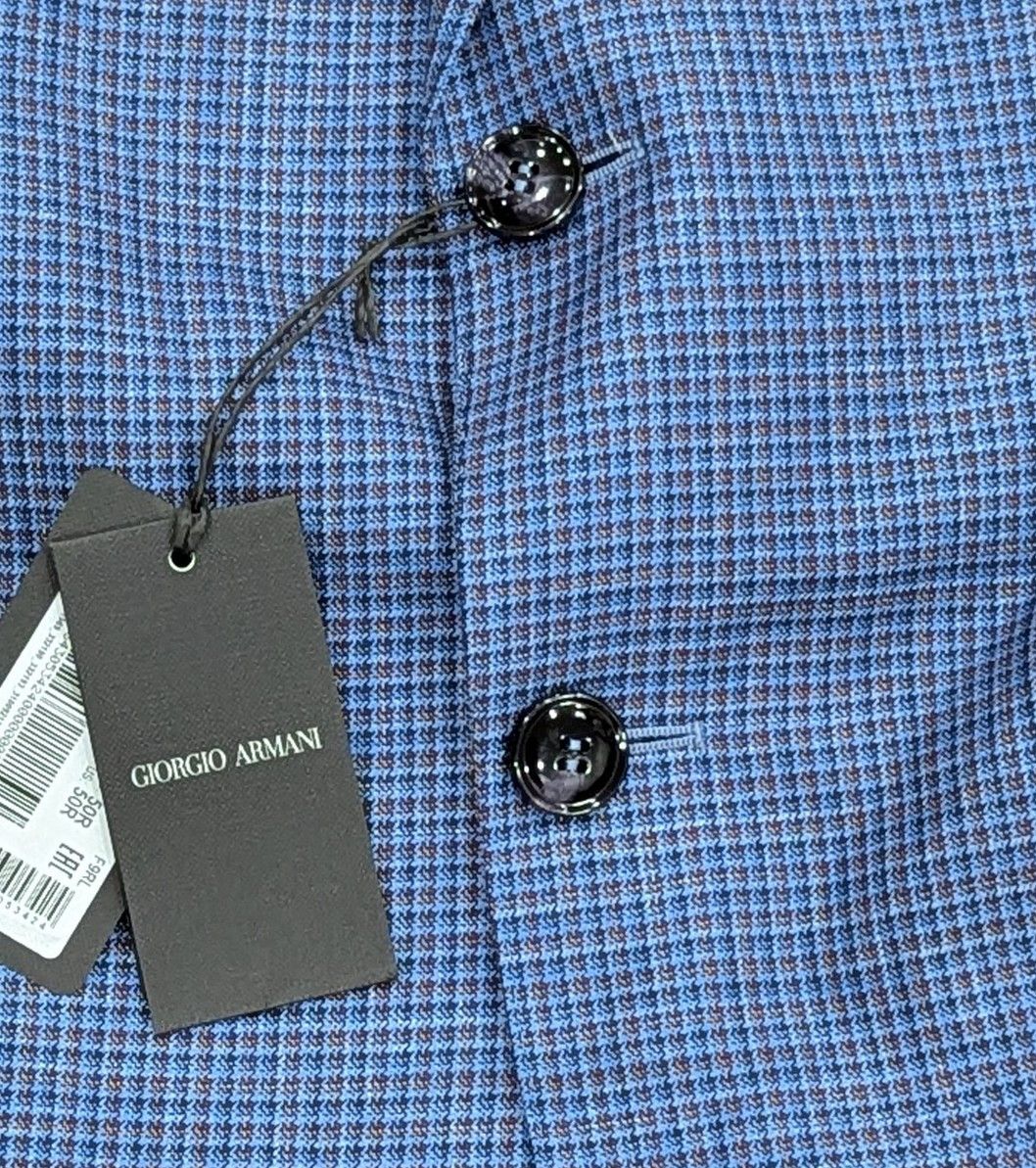 Giorgio Armani GIORGIO ARMANI Wool/Silk/Linen Check Blazer Blue 50 US 40R Size 40R - 4 Thumbnail
