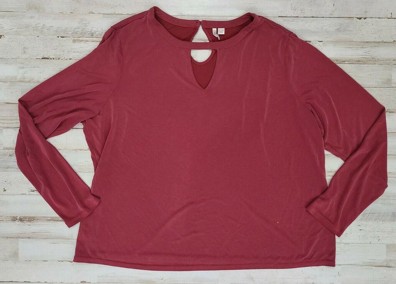 Cartoon Network Cato Top 22/24w Maroon Key Hole Neck Long Sleeve Top 3x Size 3XL / US 20-22 - 1 Thumbnail