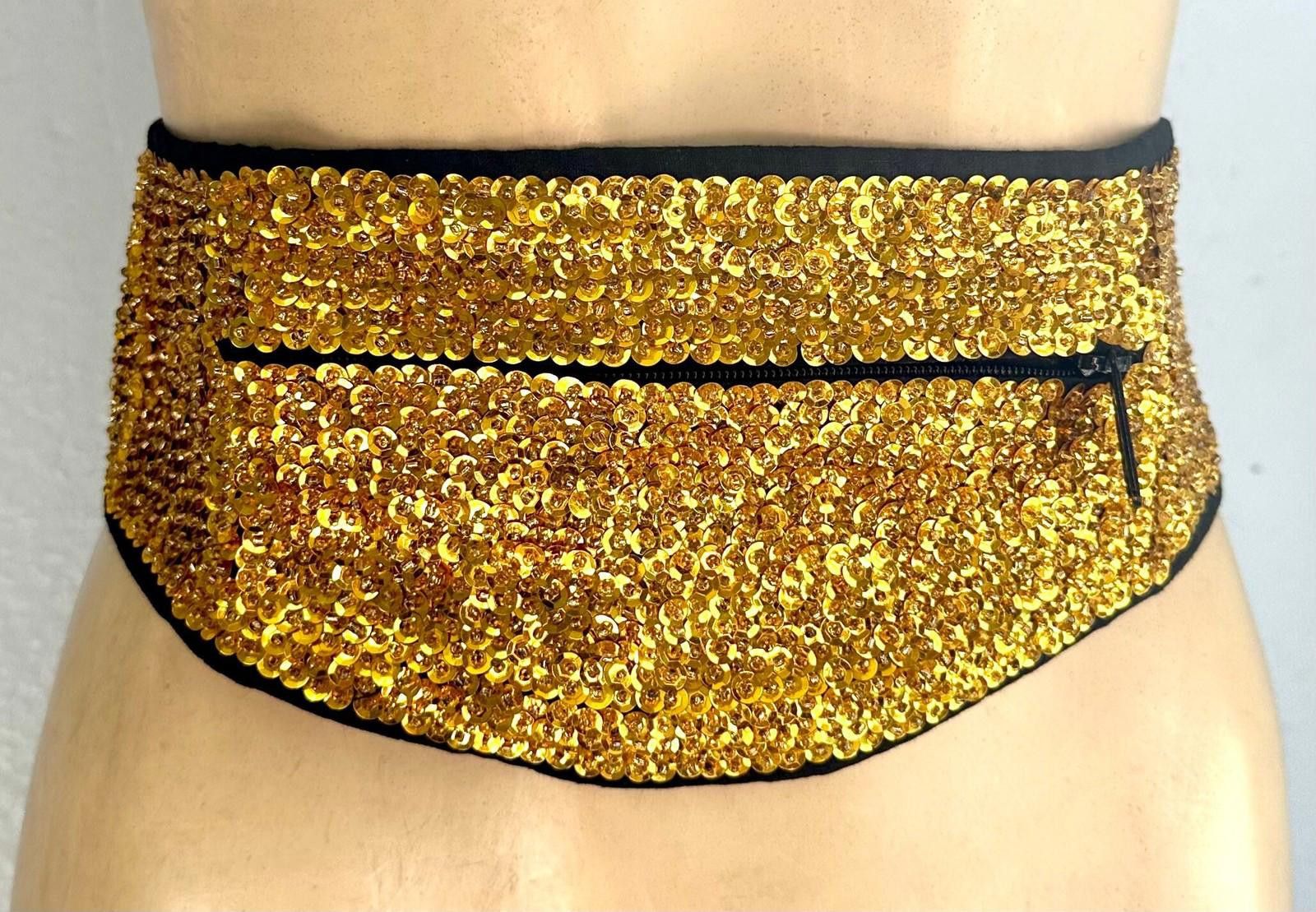 Designer Sequin Cummerbund Fashion Belt Gold Size ONE SIZE - 1 Thumbnail