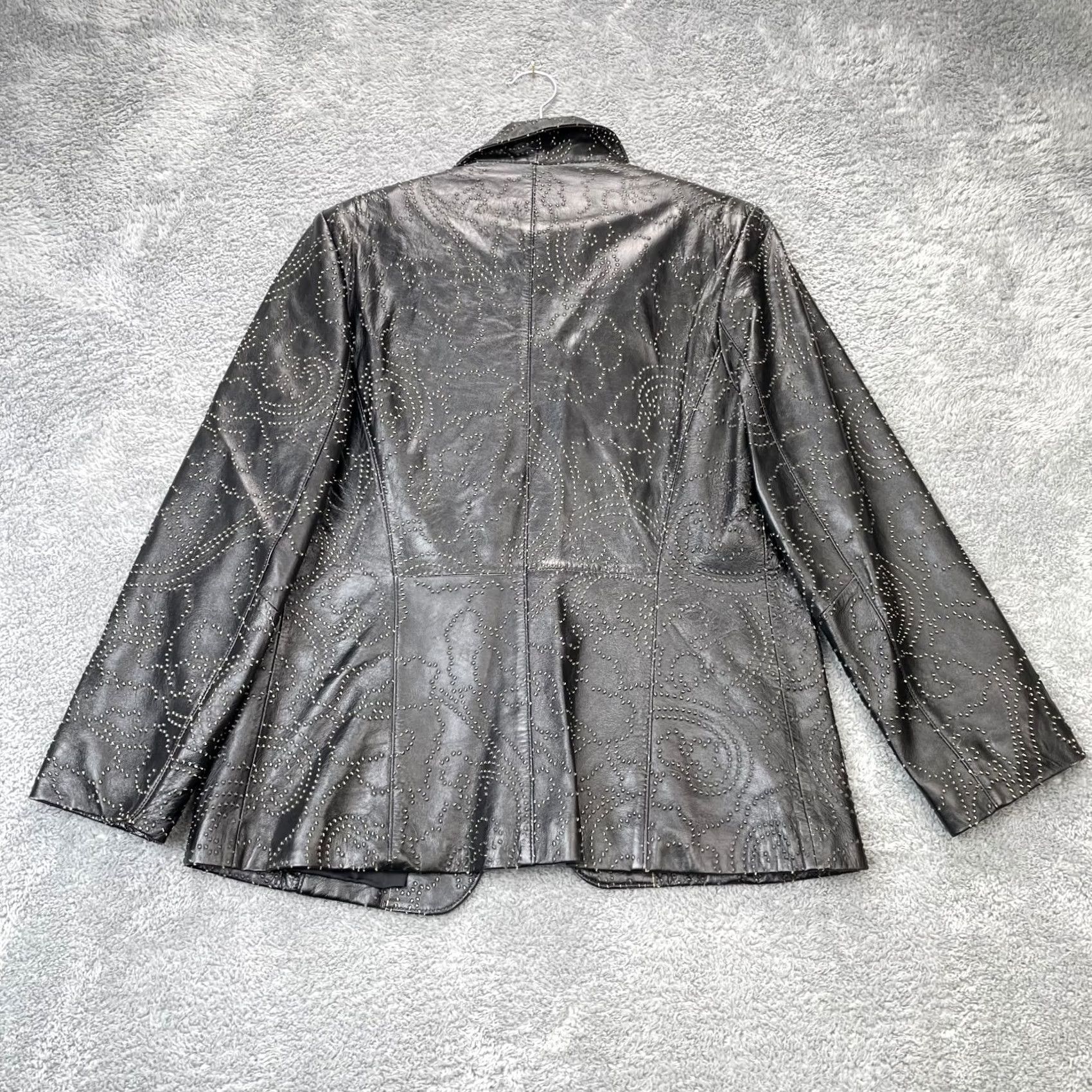 Vintage VTG Vakko Jacket Womens Medium Black Leather Floral Embroidered New York Blazer Size M / US 6-8 / IT 42-44 - 6 Thumbnail