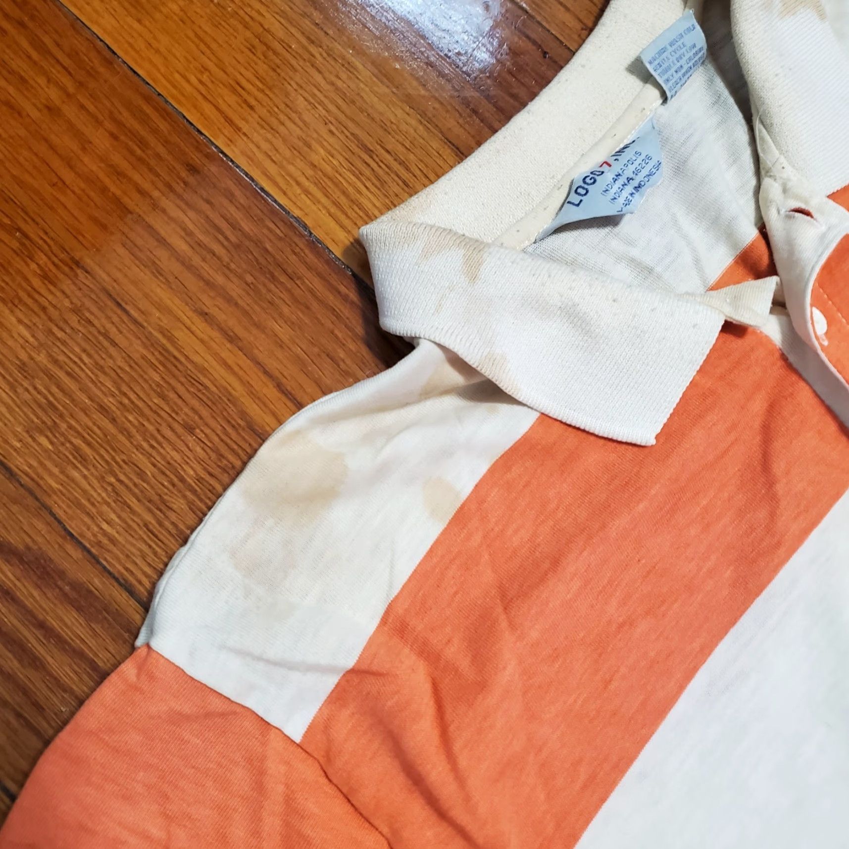Logo 7 VINTAGE Logo 7 Shirt Striped Polo Orange Slim Button-Up Collared Short Sleeve Men L Stained 70s Buccaneers NFL Size US L / EU 52-54 / 3 - 4 Thumbnail