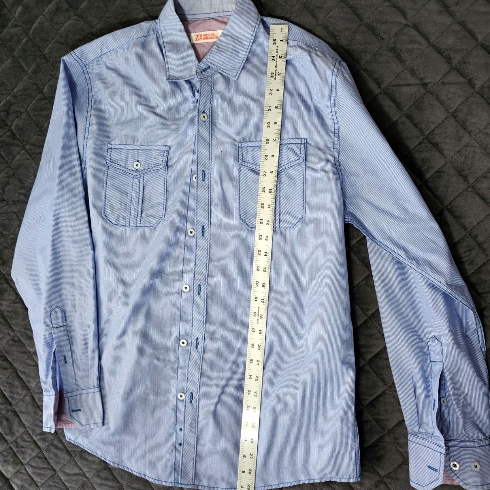Vintage Michael Brandon Mens Button-Down Shirt M Blue Striped Cotton Long Sleeve Button-Up Collared Size US M / EU 48-50 / 2 - 6 Thumbnail