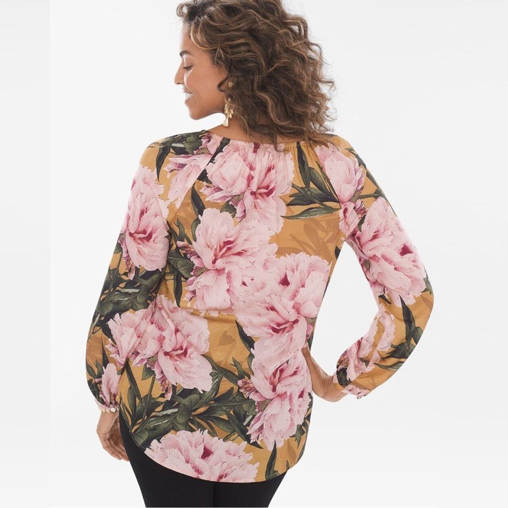 Chicos Chico's Floral Hardware-Trim Pullover Blouse Size 1 US M Size M / US 6-8 / IT 42-44 - 2 Thumbnail