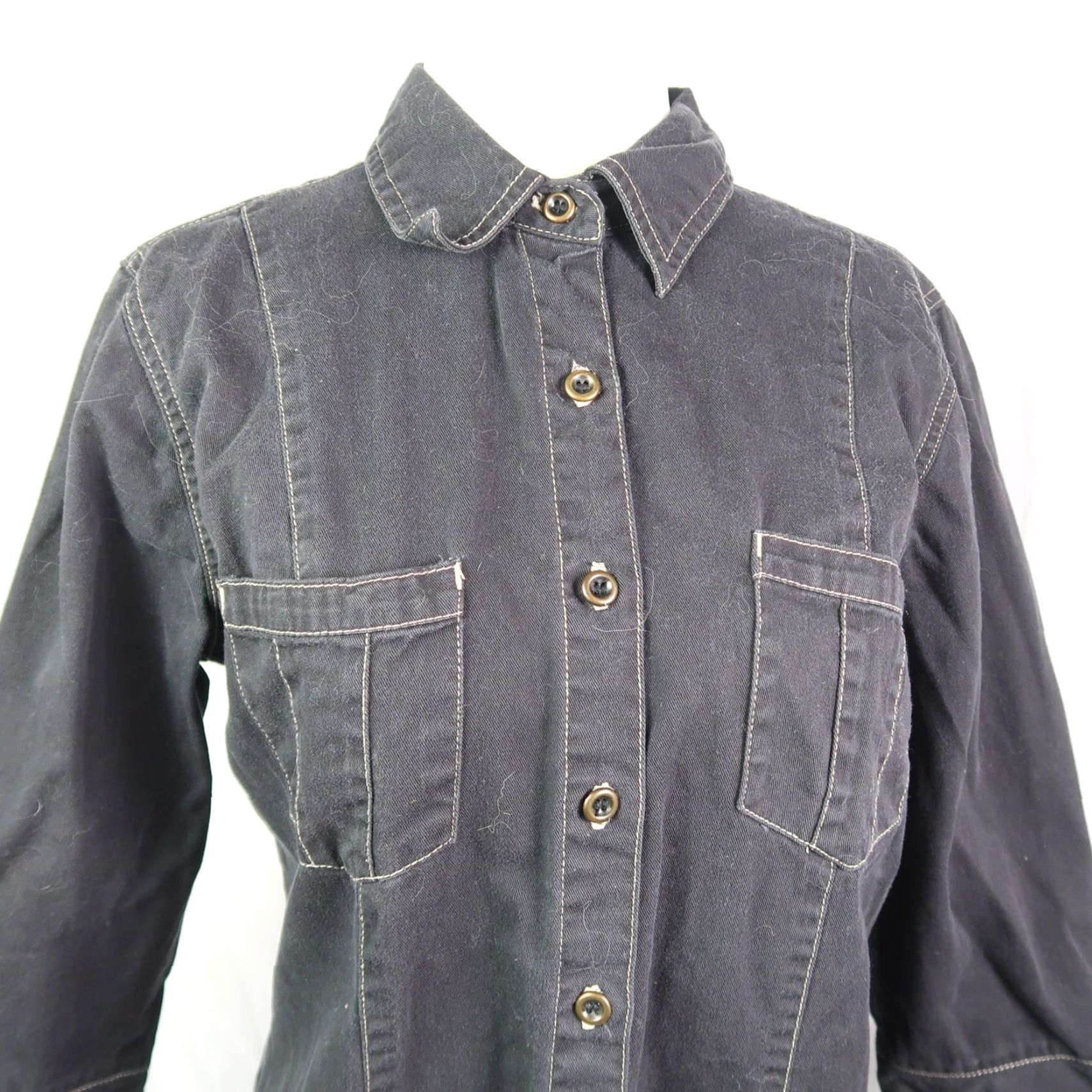 Faded Glory VINTAGE Faded Glory Shirt Dress Black Cotton Button Front Mini S Womens Long Sleeve 90s 100% Cotton Solid Fall Spring Casual Size S / US 4 / IT 40 - 2 Thumbnail